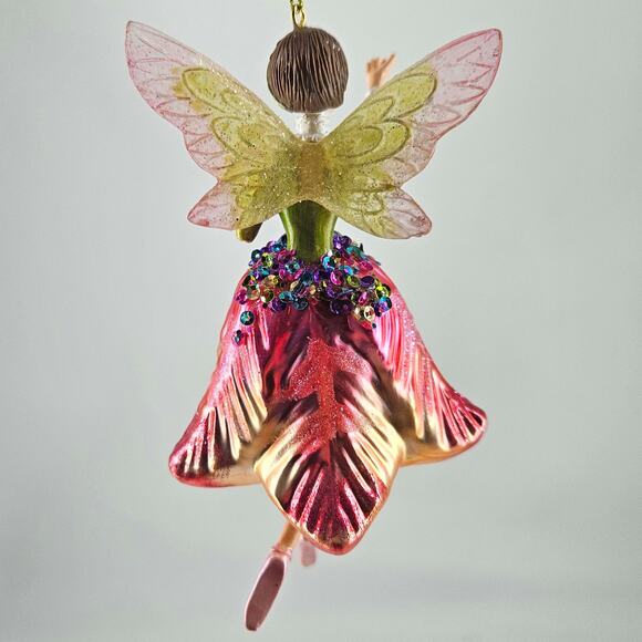 Robert Stanley pink jeweled flower fairy Glass Christmas Ornament , New - Picture 3 of 4